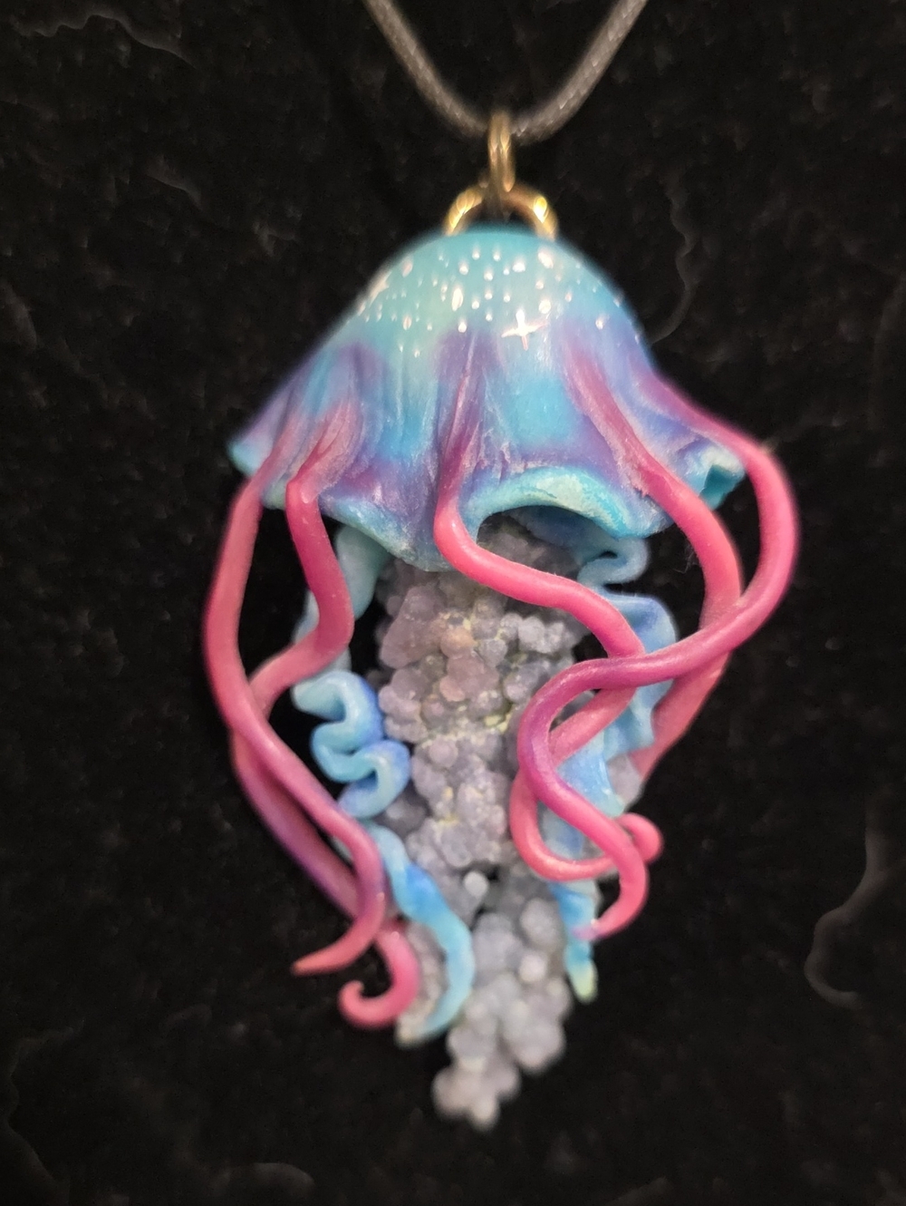 Handmade Jellyfish Pendant Necklace in Blue & Pink